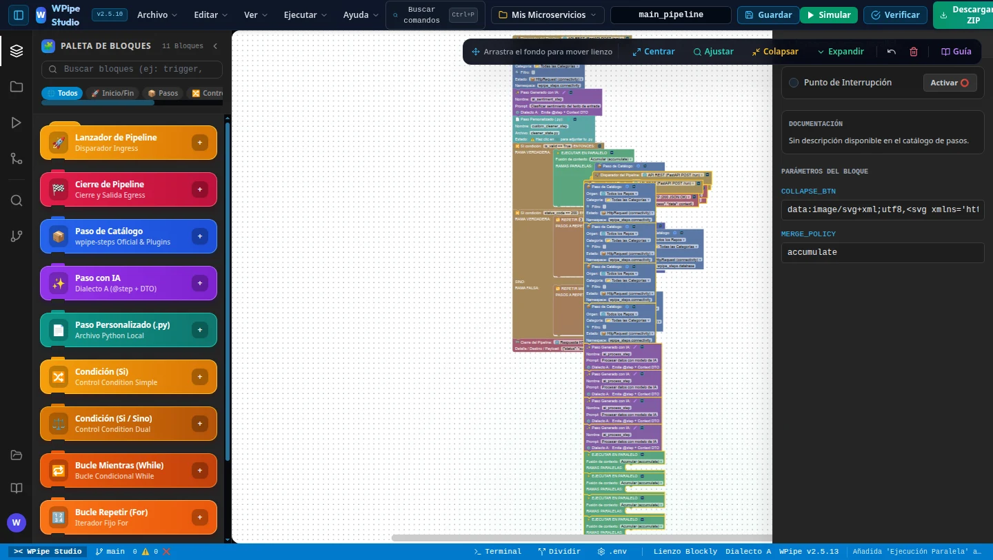 WPipe Studio Visual IDE Full Workspace Screenshot